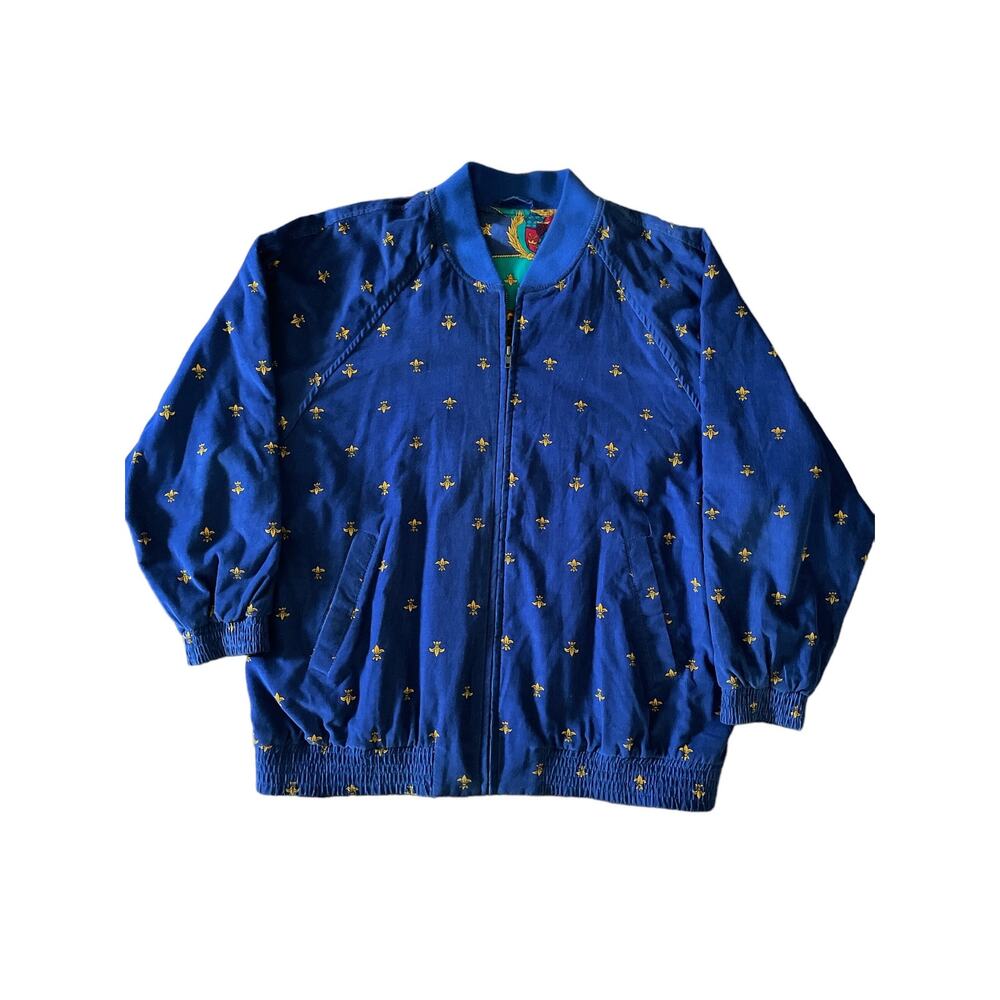 Royal Blue Corduroy Fluer de Li Royal Crest Interior XL Full Zip Bomber Jacket